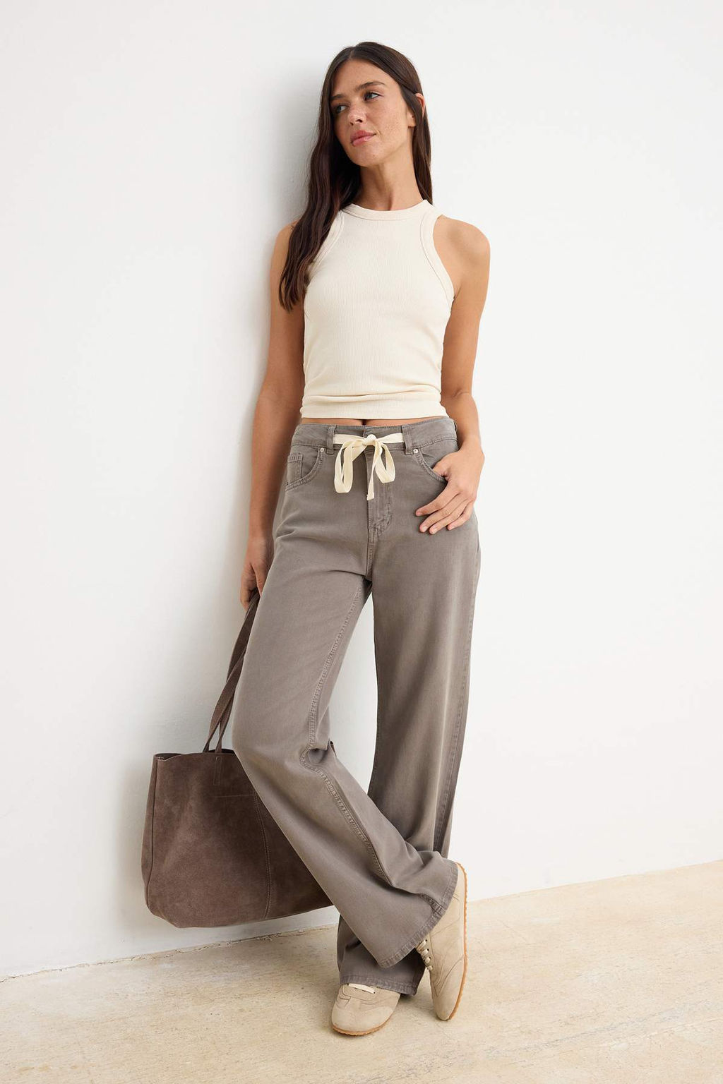 Vizon DOKUMLU Beli Lastikli Yuksek Bel Jeans Wide Leg TWOSS26JE00262