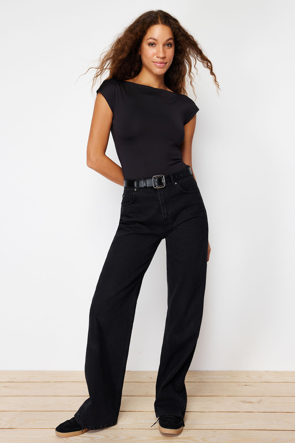 Siyah Fitted/Vucuda Oturan Kay?k Yaka Esnek C?tc?tl? Orme Body TWOSS24BD00029