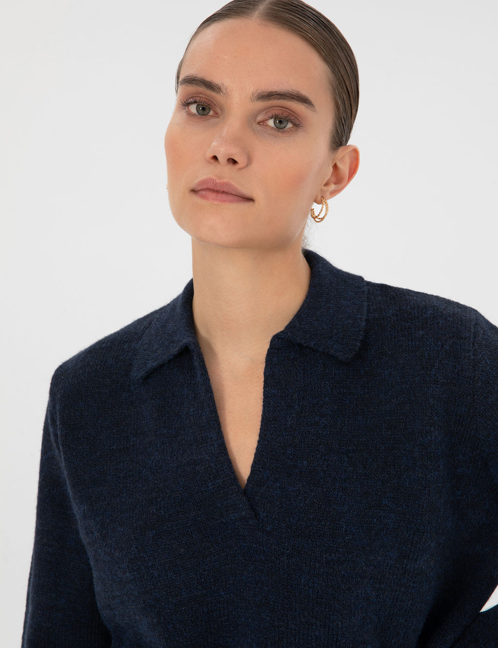 Lacivert Comfort Fit Polo Yaka Kazak