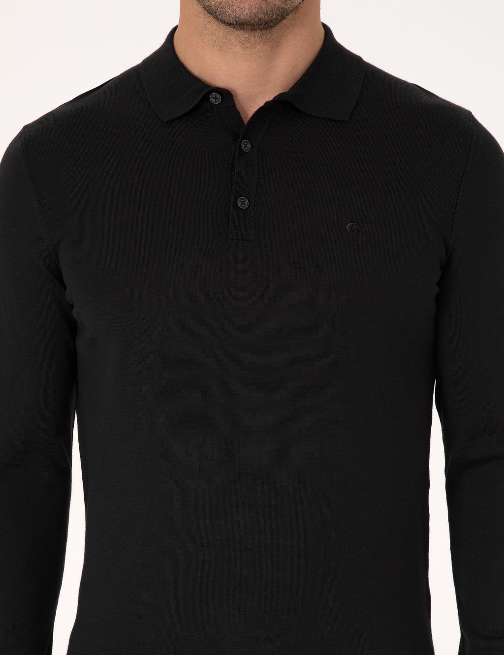 Siyah Regular Fit Y_n Kar___ml_ Polo Yaka Basic Triko Kazak - Cacharel фото 6