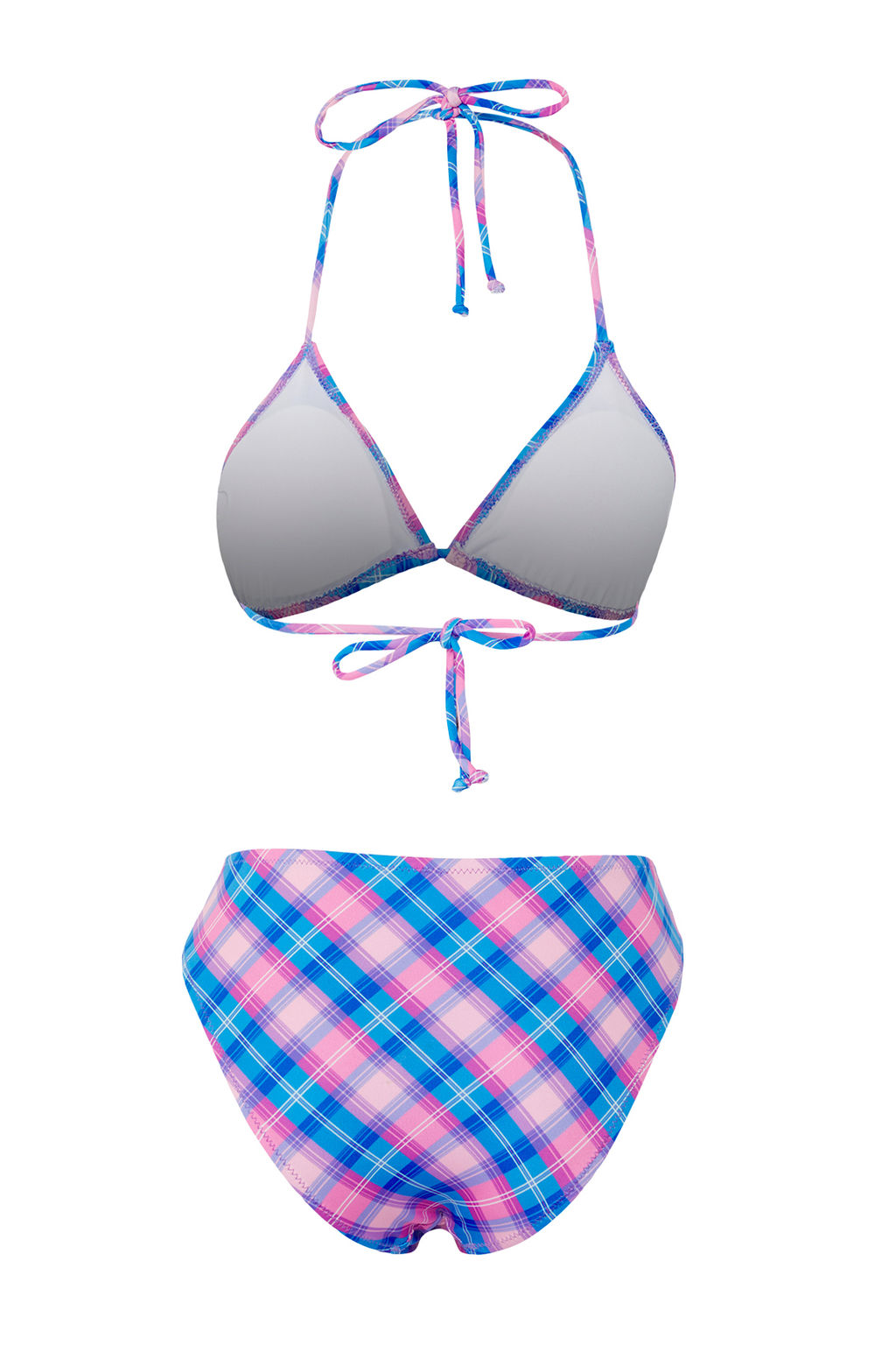 Trendyolmilla Mavi Ekose Desenli Ucgen Dokulu Dusuk Bel Bikini Tak?m? TBESS25BT00188 фото 7