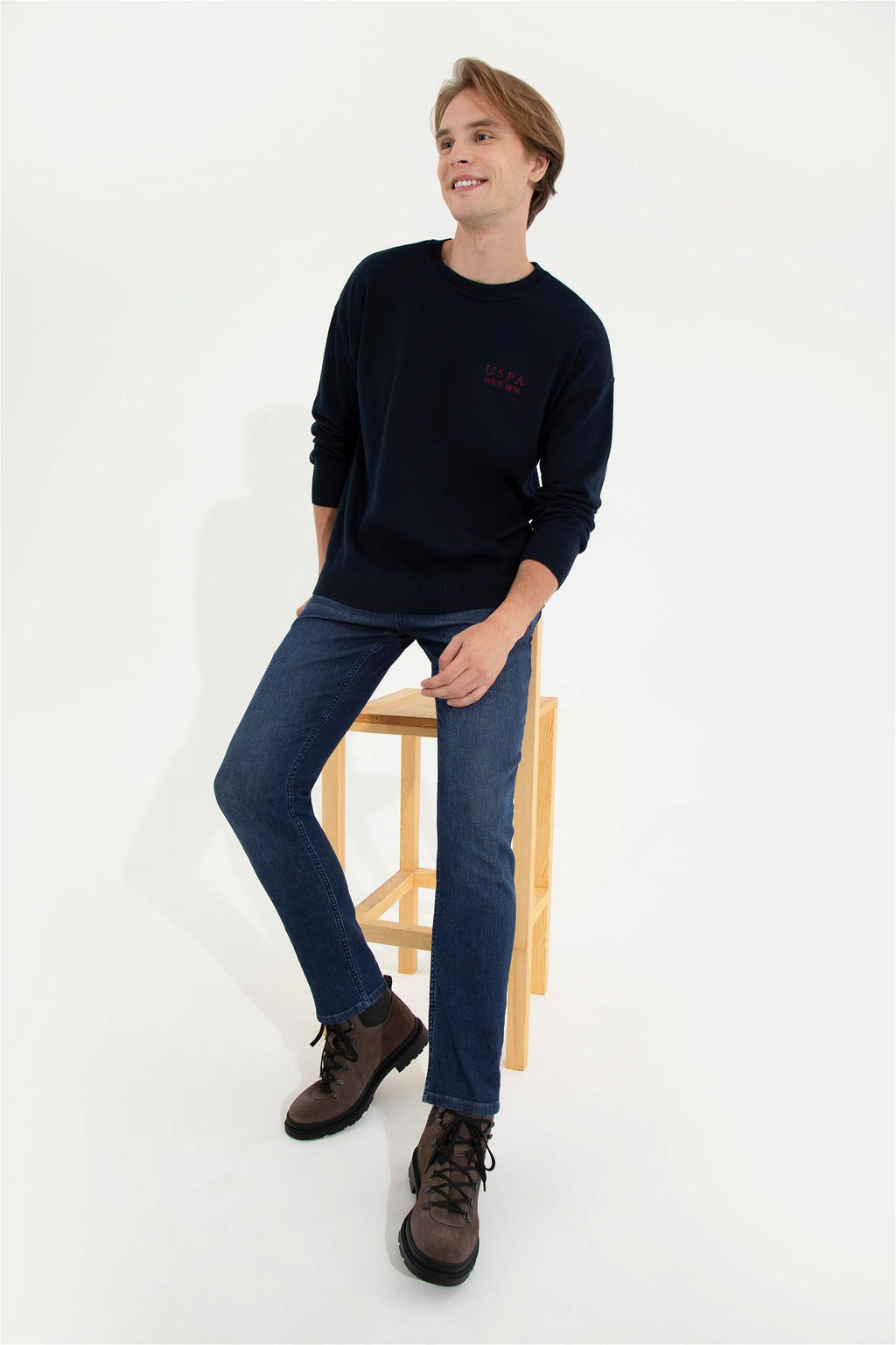 U. S. Polo Assn Мужской темно-синий трикотажный свитер с круглым вырезом - U.s. polo assn фото 10