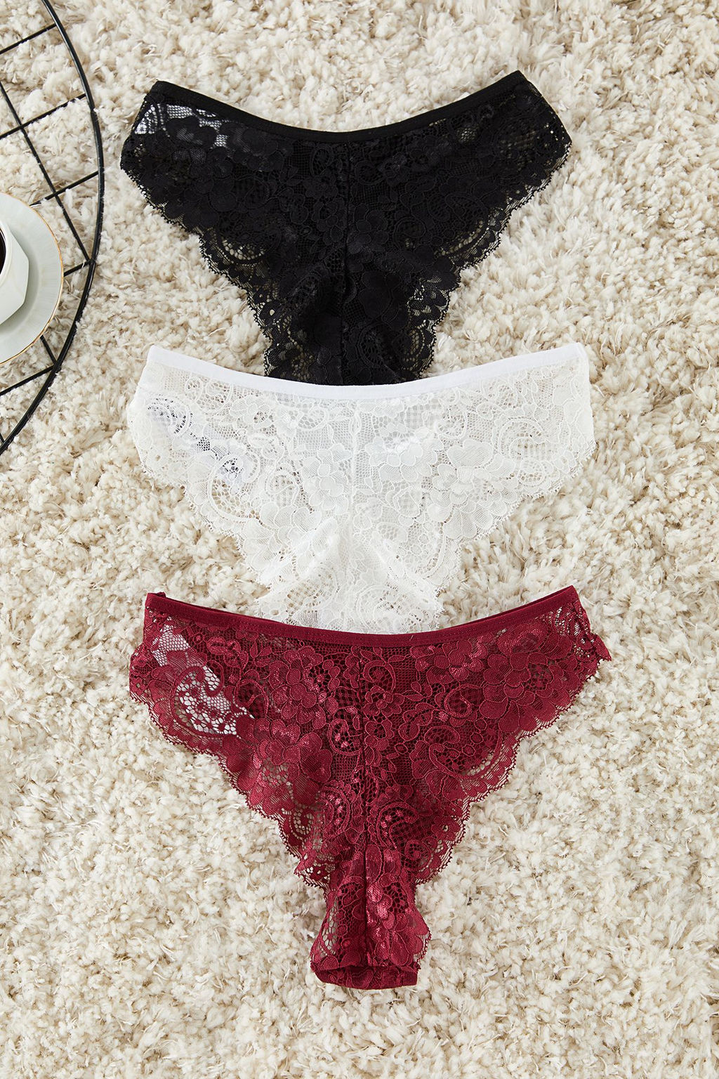 TRENDYOLMILLA Siyah-Bordo-Beyaz 3lu Paket Pamuklu Dantelli Brazilian Orme Kulot THMAW25KU00013 фото 10