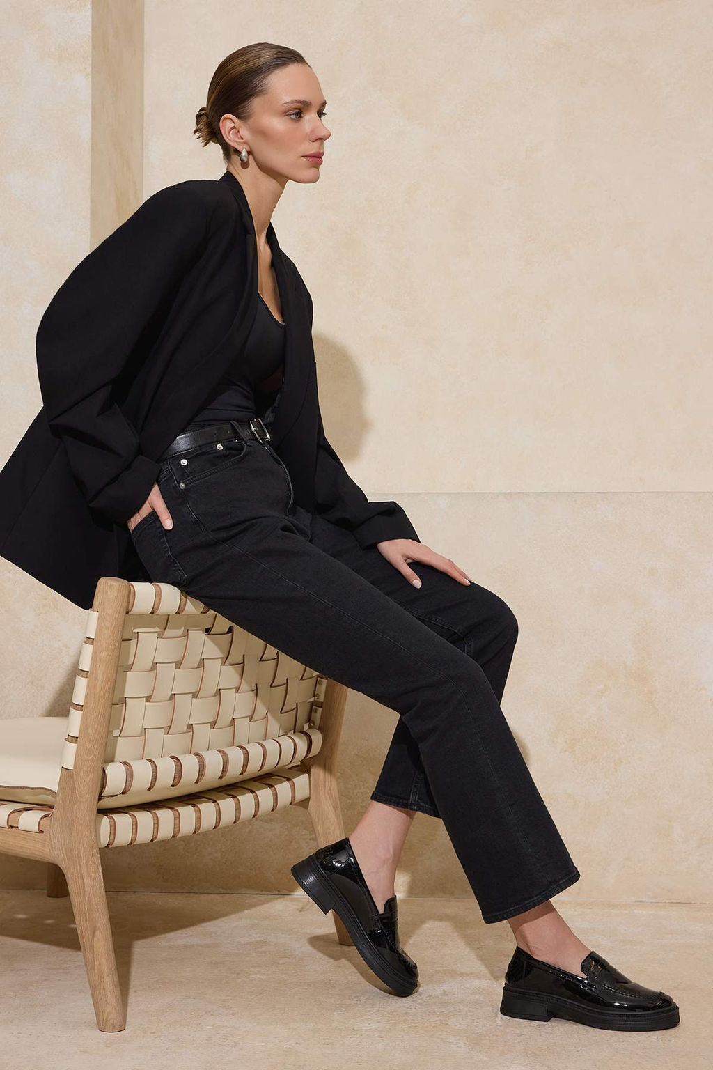 Siyah Rugan Dikis Detayl? Kad?n Loafer Ayakkab? TAKAW26LA00006