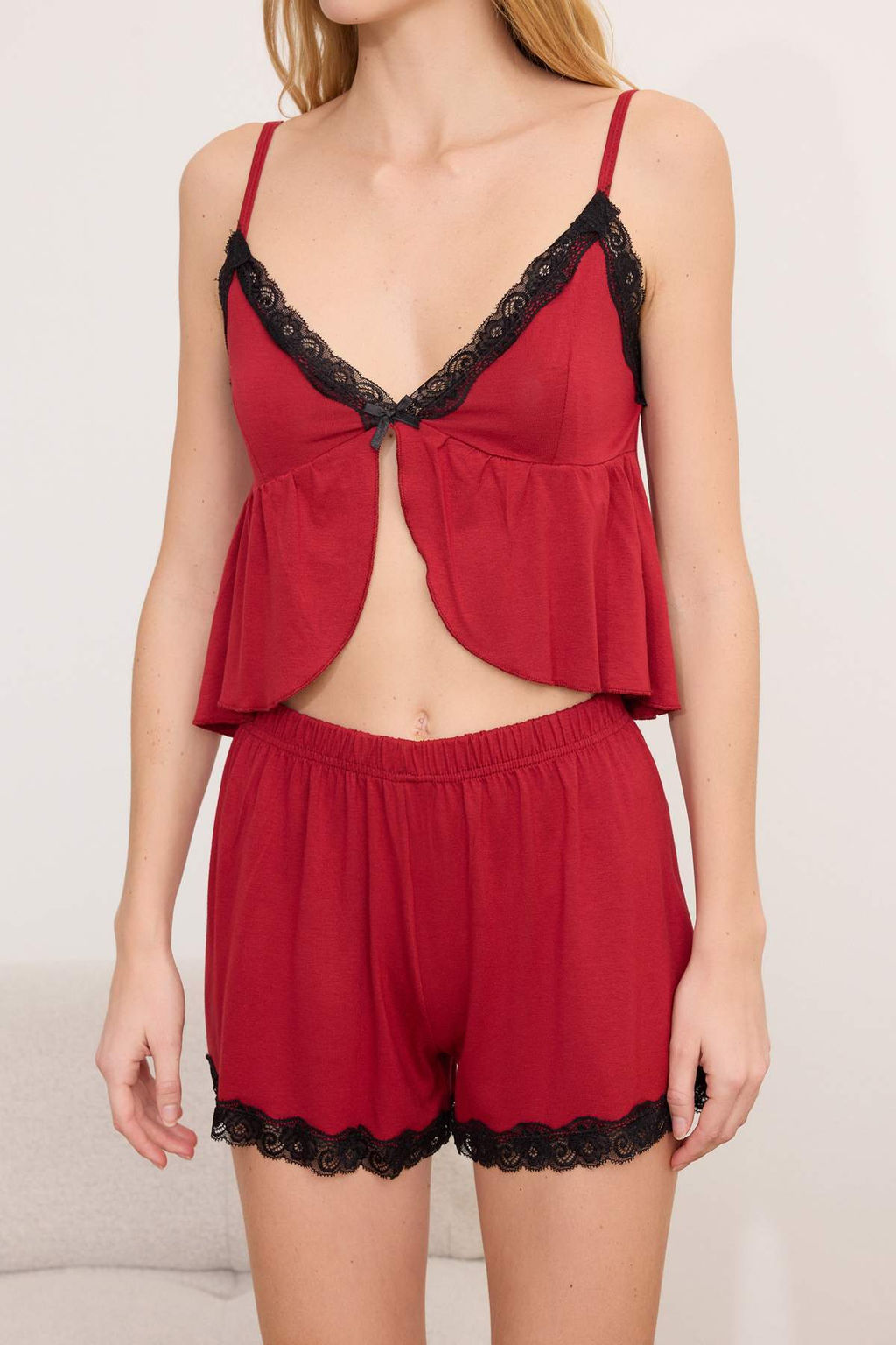 Bordo Dantel Detayl? Atlet Viskon Orme Pijama Tak?m? THMSS26PT00083