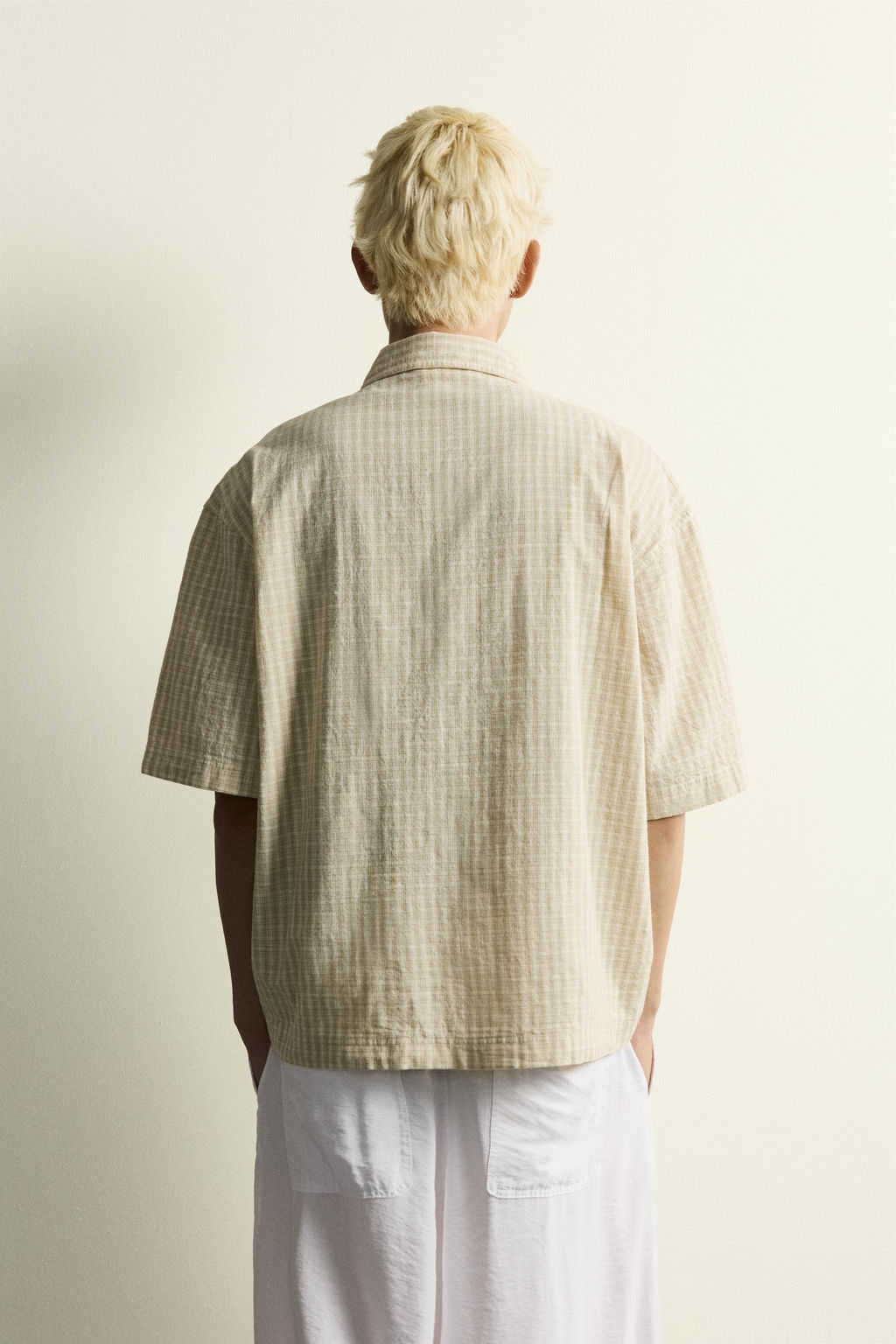 CAMISA BOXY FIT CUADROS / Blanco / Verde