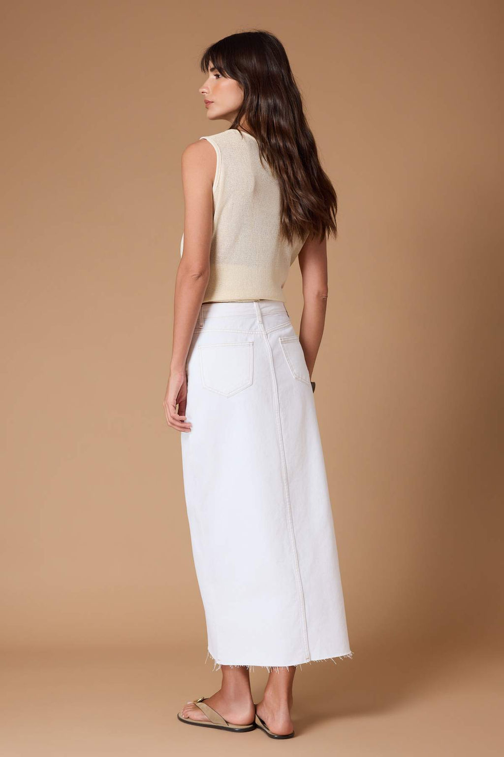 Beyaz Y?rtmacl? Maxi Denim Etek TWOSS23ET00290