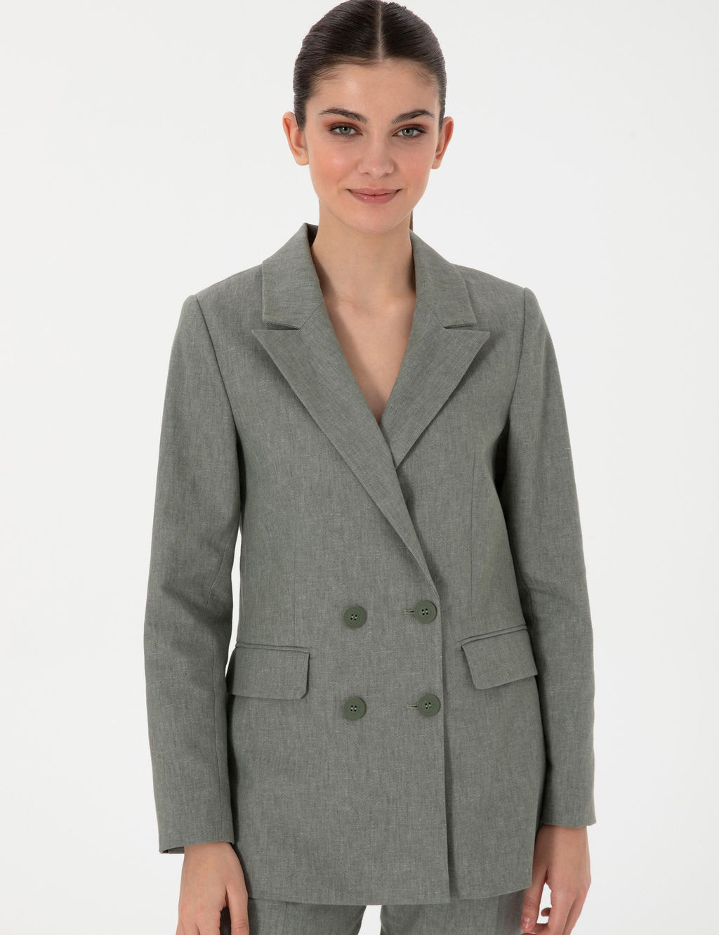 Haki Slim Fit Keten Kar___ml_ Ceket - Pierre cardin фото 3