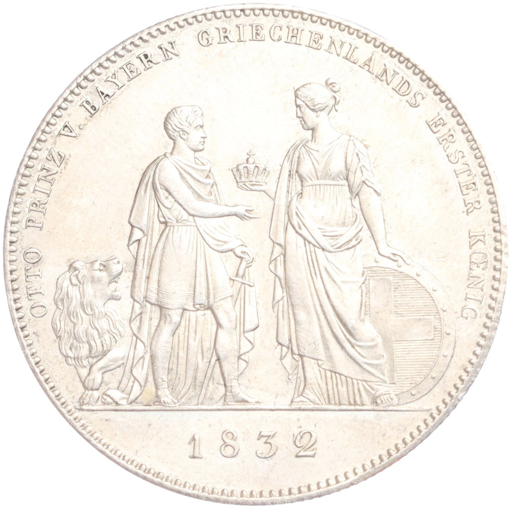 1 талер 1832 года Бавария Князь Отто Баварский Первый король Греции