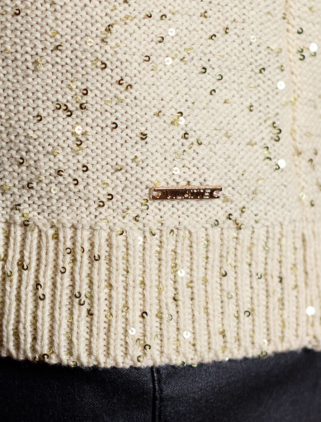 Джемпер поло с застежкой на пуговицы из хлопковой пряжи с пайетками - Vilatte фото 3