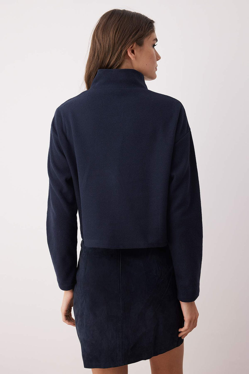Lacivert Selanik/Triko Gorunumlu Fermuarl? Yaka Regular/Normal Kal?p Orme Sweatshirt TWOAW22SW0732