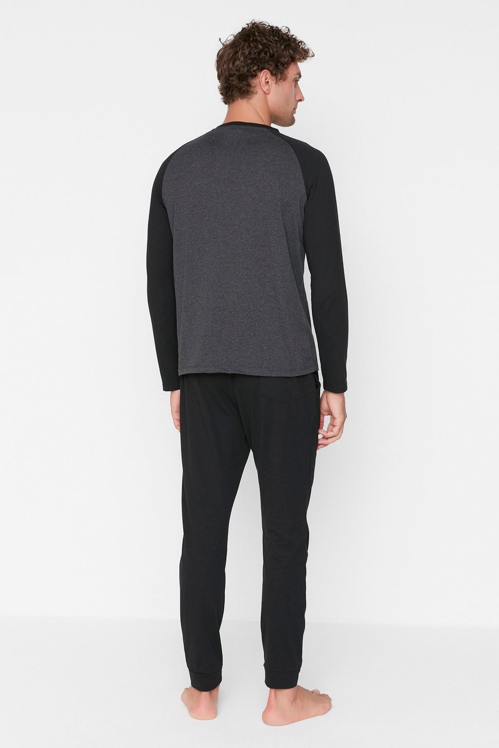 TRENDYOL MAN Siyah-Antrasit Regular Fit Bask?l? Reglan Kol Orme Pijama Tak?m? TMNAW23PT00032 - Trendyolmilla фото 13