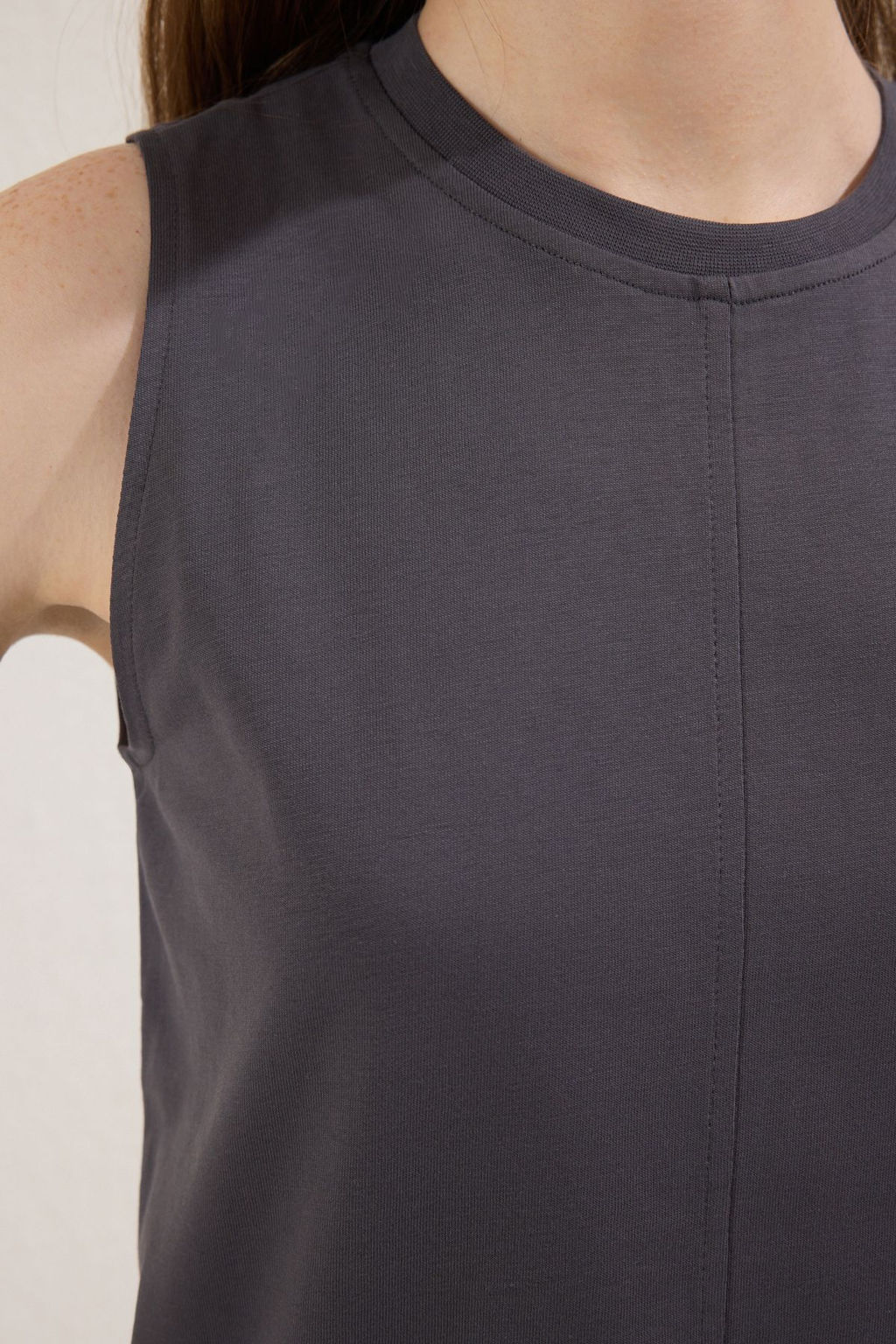 Antrasit %100 Pamuk Dikis Detayl? S?f?r Kol Bisiklet Yaka Orme Atlet TWOSS25AL00038