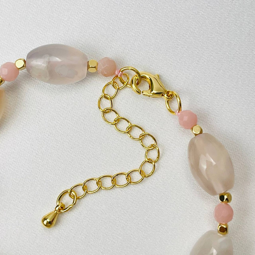 Браслет из цветочного Агата и Кальцита 16,5 см +