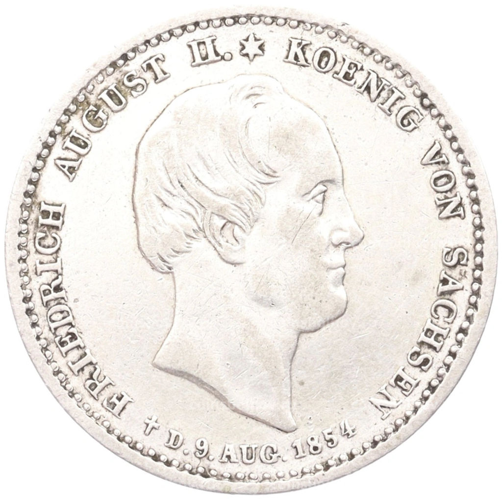 1/6 талера 1854 года Саксония Смерть Короля Фридриха Августа II