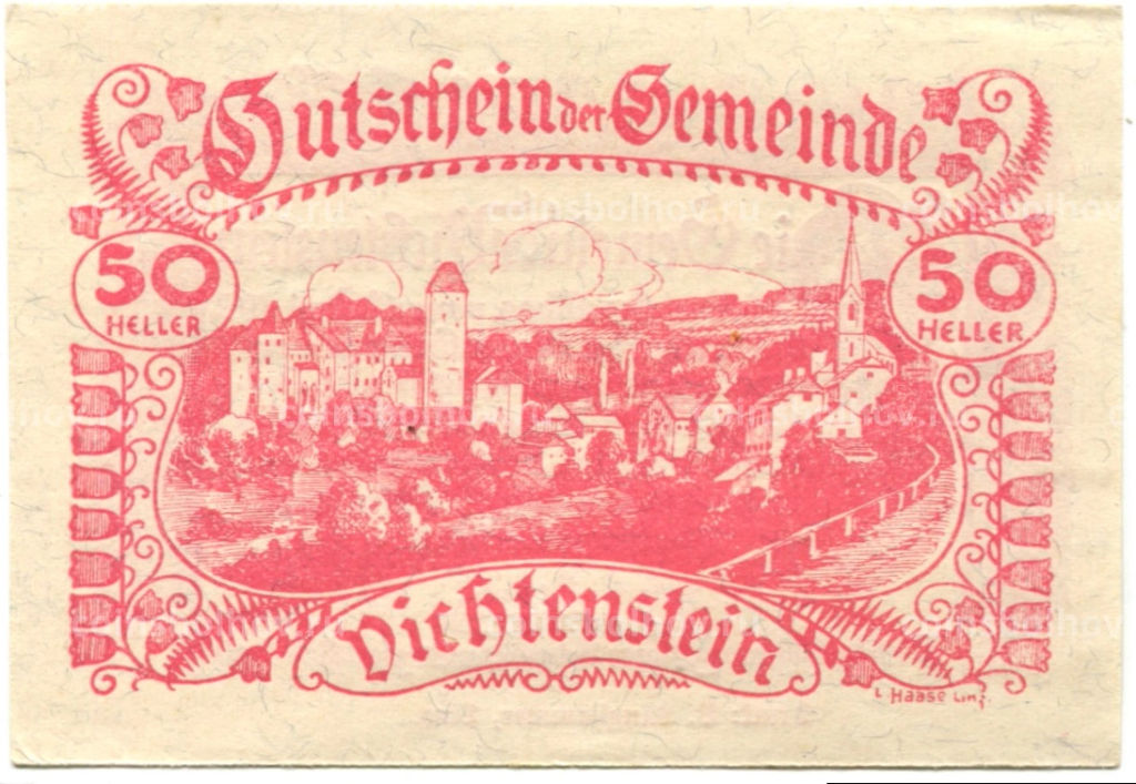 50 геллеров 1920 года Австрия Вихтенштайн (нотгельд)