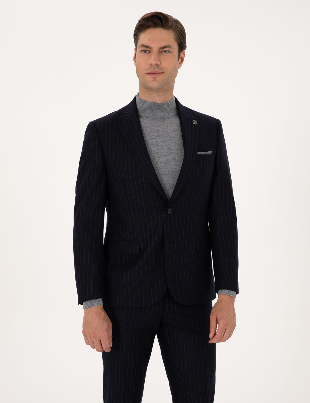 Lacivert Slim Fit %100 Y_n Tak_m Elbise
