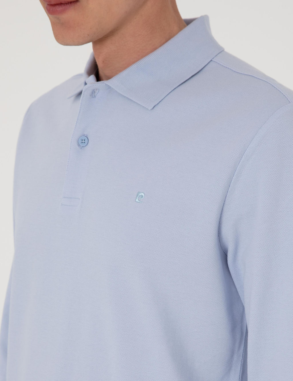 A__k Mavi Slim Fit K_vr_lmaz Polo Yaka Basic Pike Sweatshirt