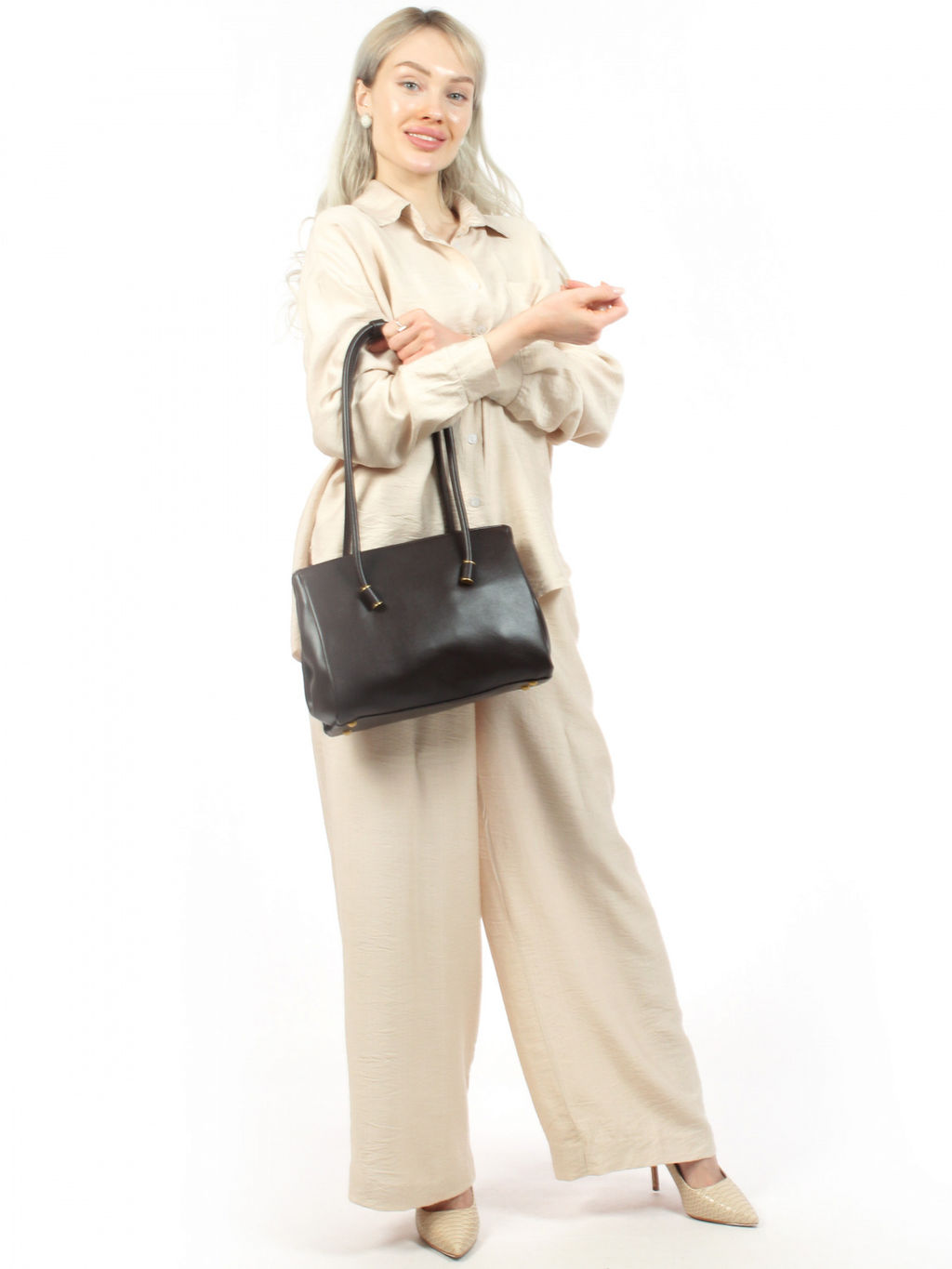 LACCOMA сумка АМ2288-коричневый натуральная кожа хлопок  фото 3