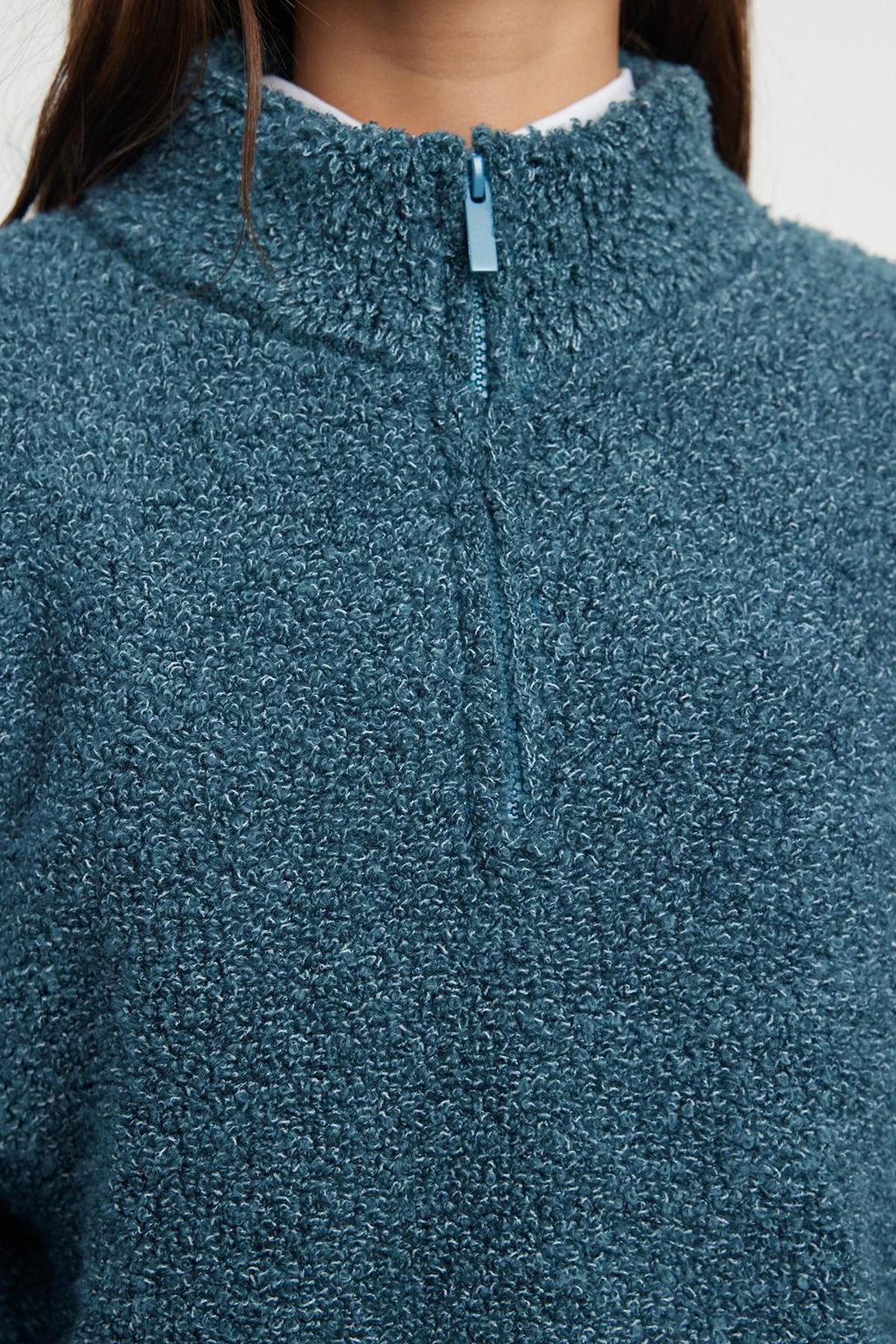 Mavi Yumusak Dokulu Iplik Fermuarl? Dik Yaka Triko Kazak TWOAW25KZ00068 - Trendyolmilla фото 4