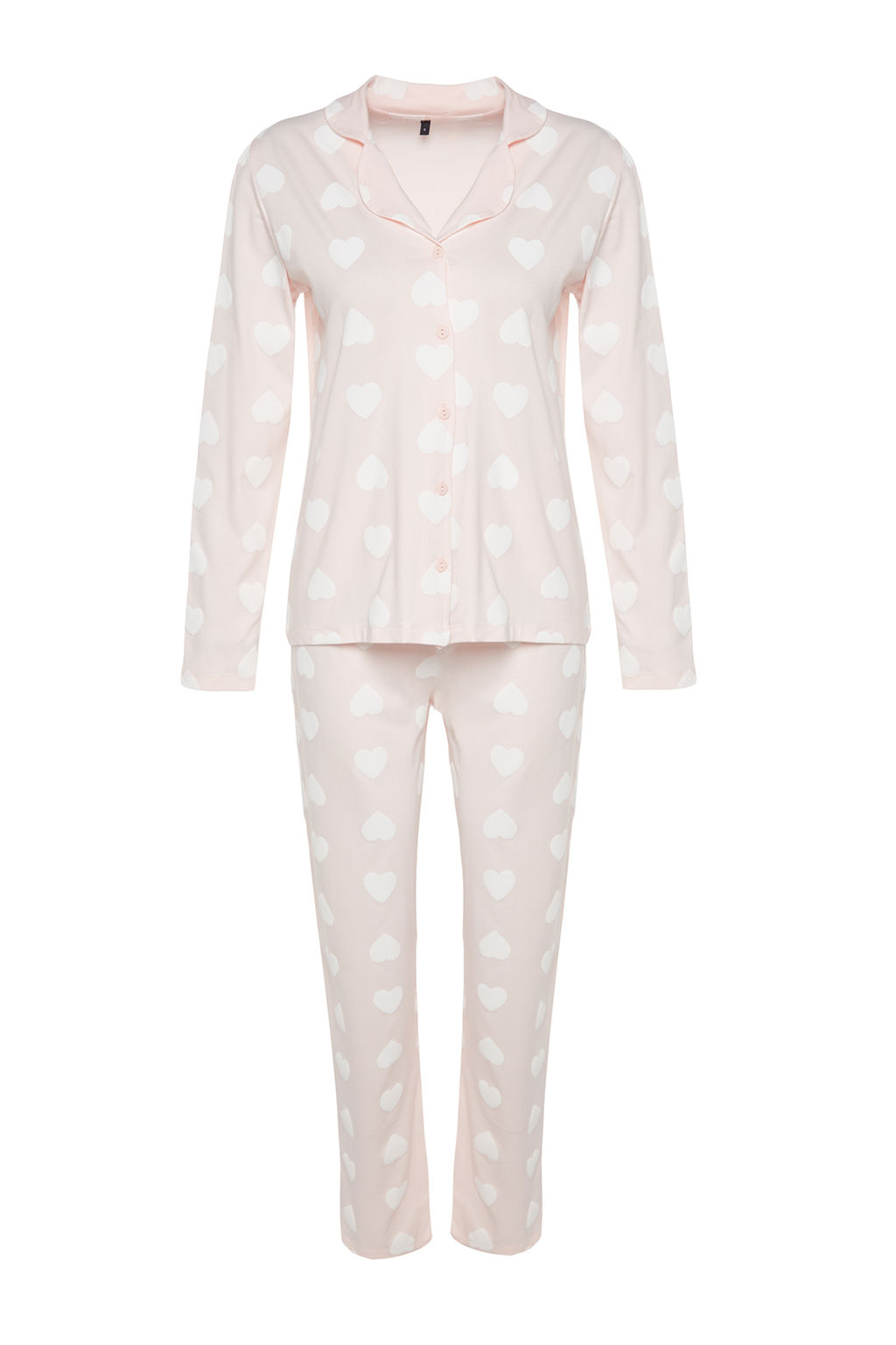 Trendyolmilla Premium Pudra %100 Pamuklu Kalpli Puf Desenli Gomlek-Pantolon Orme Pijama Tak?m? THMAW24PT00253 фото 11