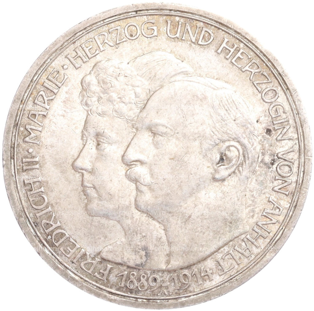 3 марки 1914 года Германия (Ангальт) 25 лет свадьбе Фридриха II и Марии Баденской
