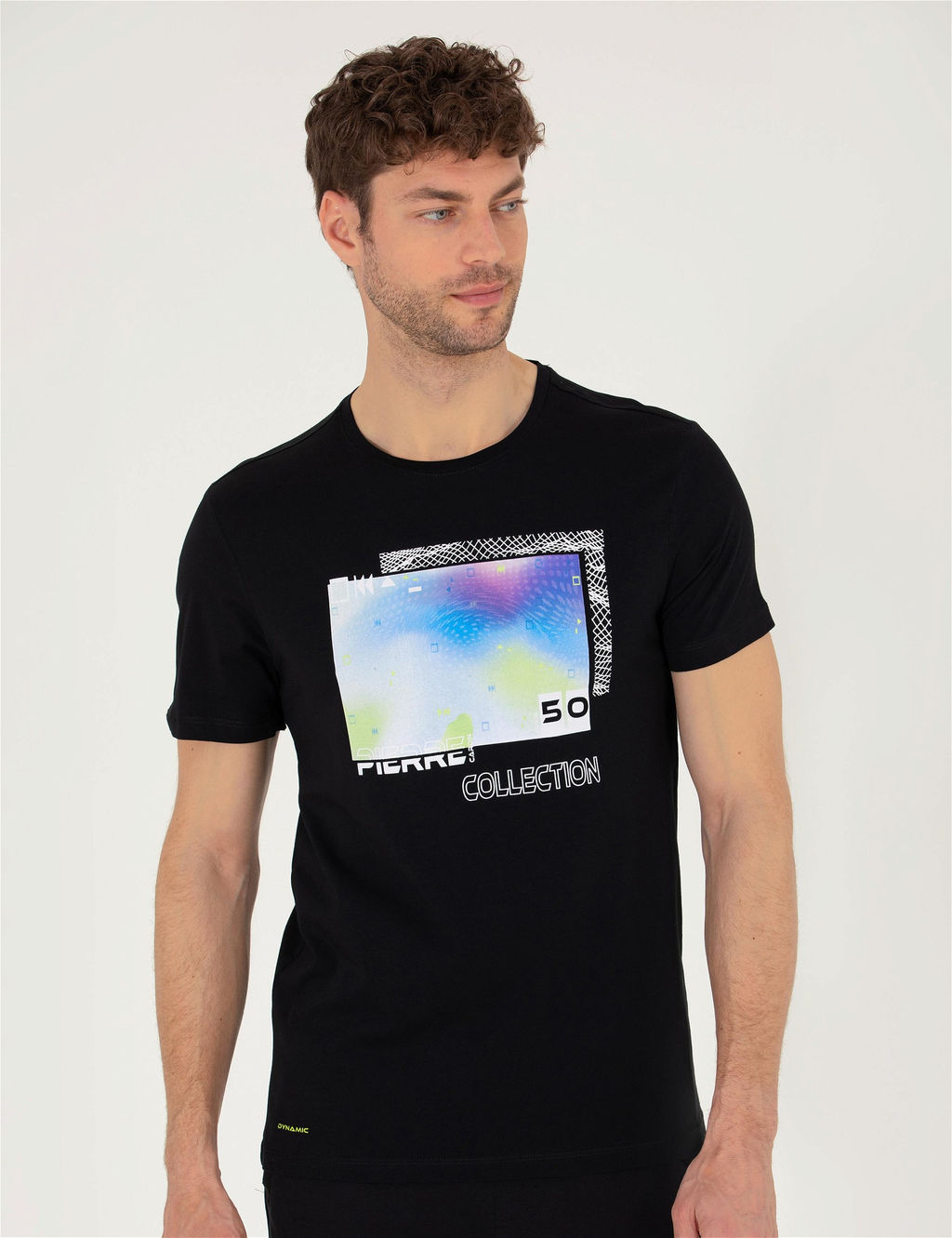 Siyah Slim Fit Bask_l_ Bisiklet Yaka Ti__rt - Pierre cardin фото 2