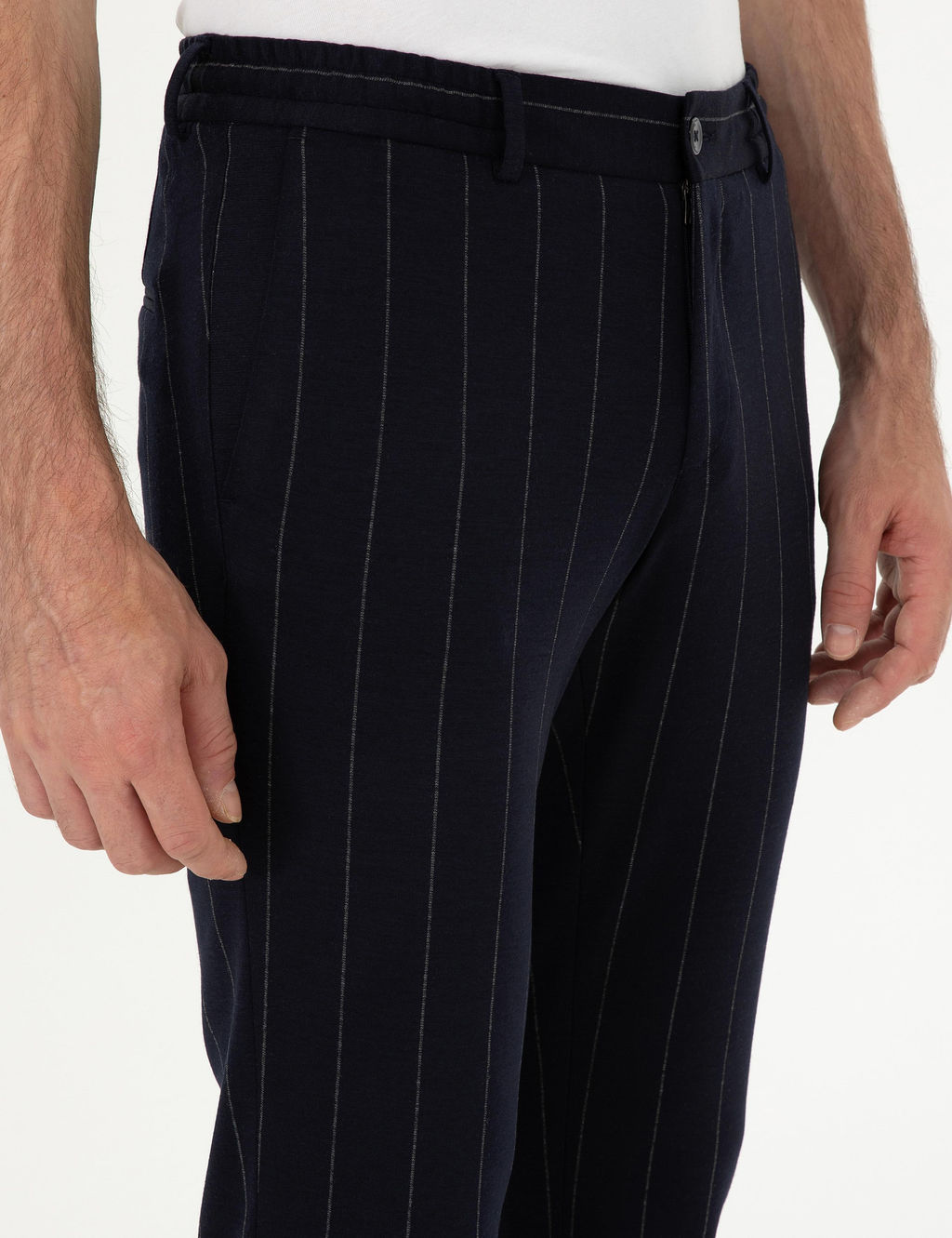 Koyu Lacivert Slim Fit Y_n Kar___ml_ _izgili Pantolon