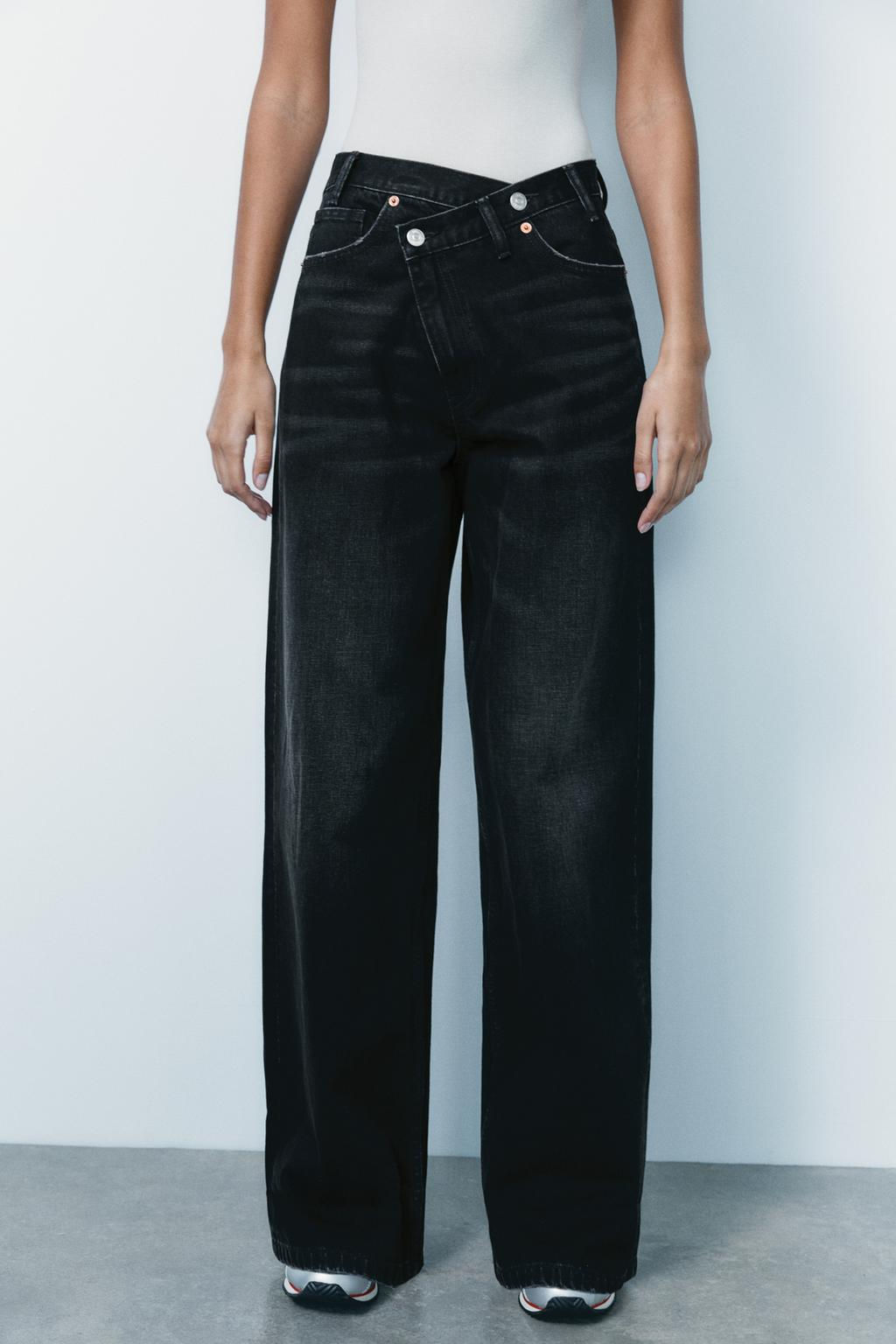 HIGH-WAIST TRF WIDE-LEG JEANS WITH CROSSOVER WAISTBAND - Zara фото 5