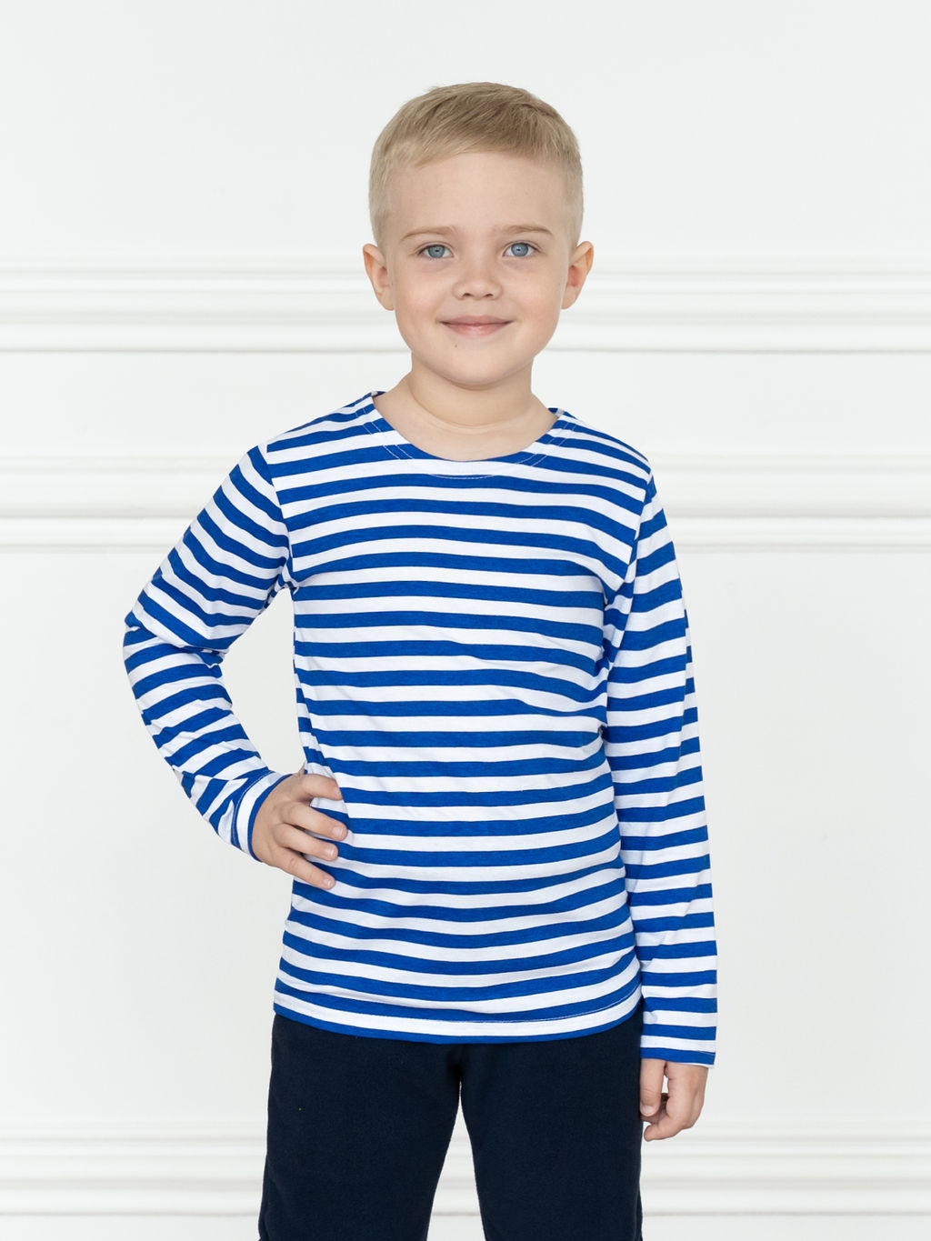 Тельняшка лонгслив детская васильковая полоска 516 (140, 72)