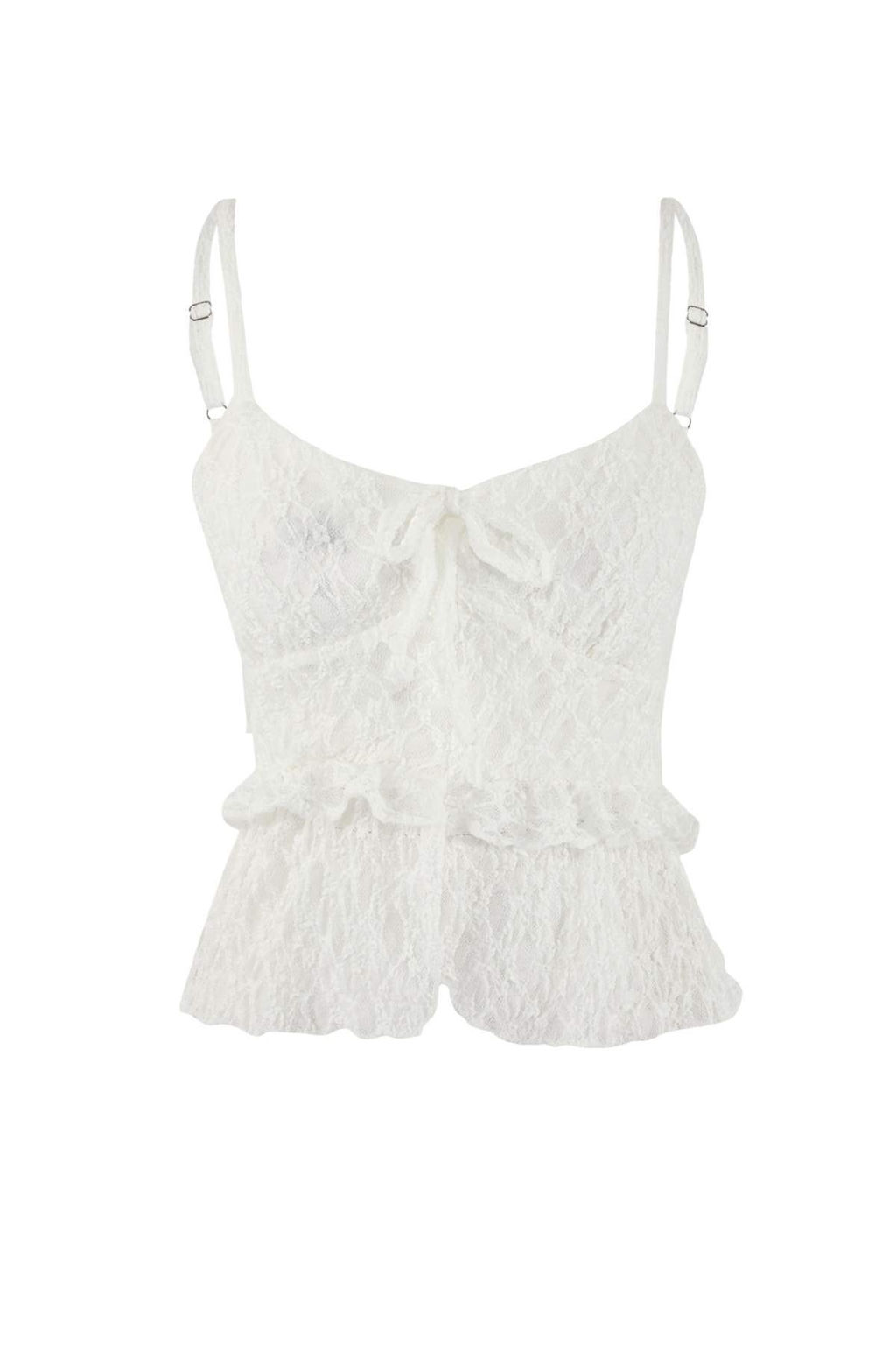 Teen Ekru Fitted/Vucuda Oturan V Yaka Kolsuz Volanl?/F?rf?rl? Dantel Orme Bluz TWOSS26BZ00032