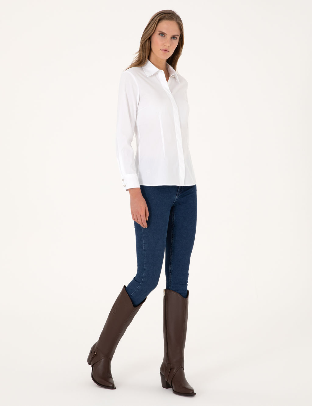 Beyaz Slim Fit Uzun Kollu G_mlek