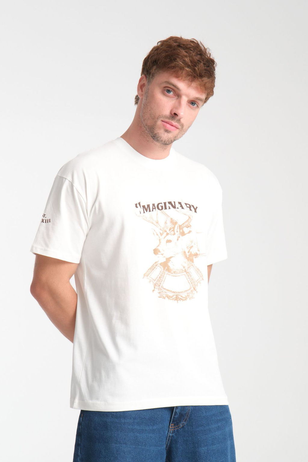 TRENDYOL MAN Beyaz Oversize/Genis Kesim Geyik Bask?l? %100 Pamuk T-Shirt TMNSS25TS00201 - Trendyolmilla фото 6