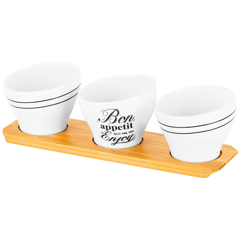 Набор 3 блюд д/сервировки 160 мл 27,5*8*8 см "Bon Appetit" + бамбуковая подст.