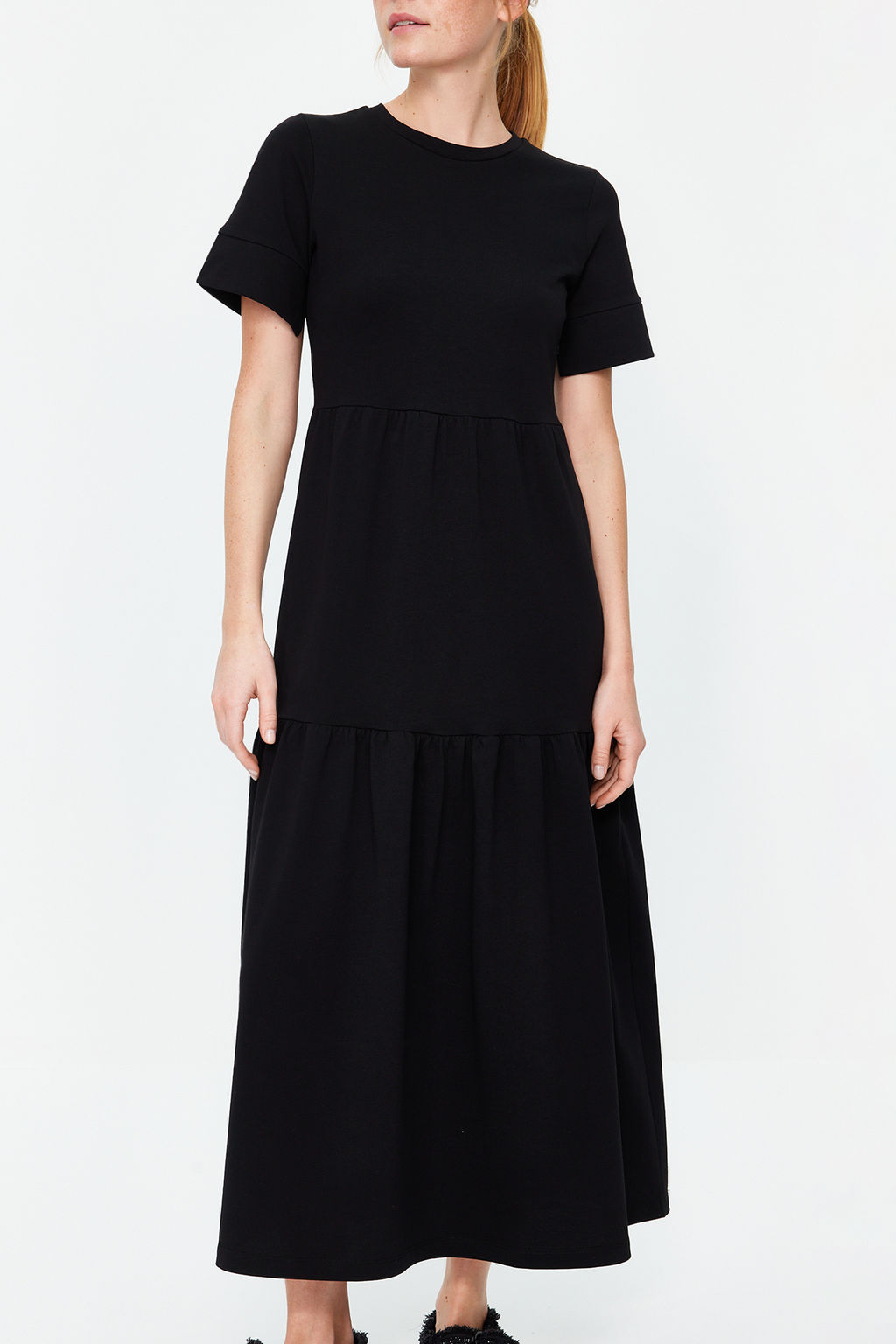 TRENDYOLMILLA Siyah Buzgulu K?sa Kollu Orme Maxi Elbise TWOSS24EL00132  фото 3