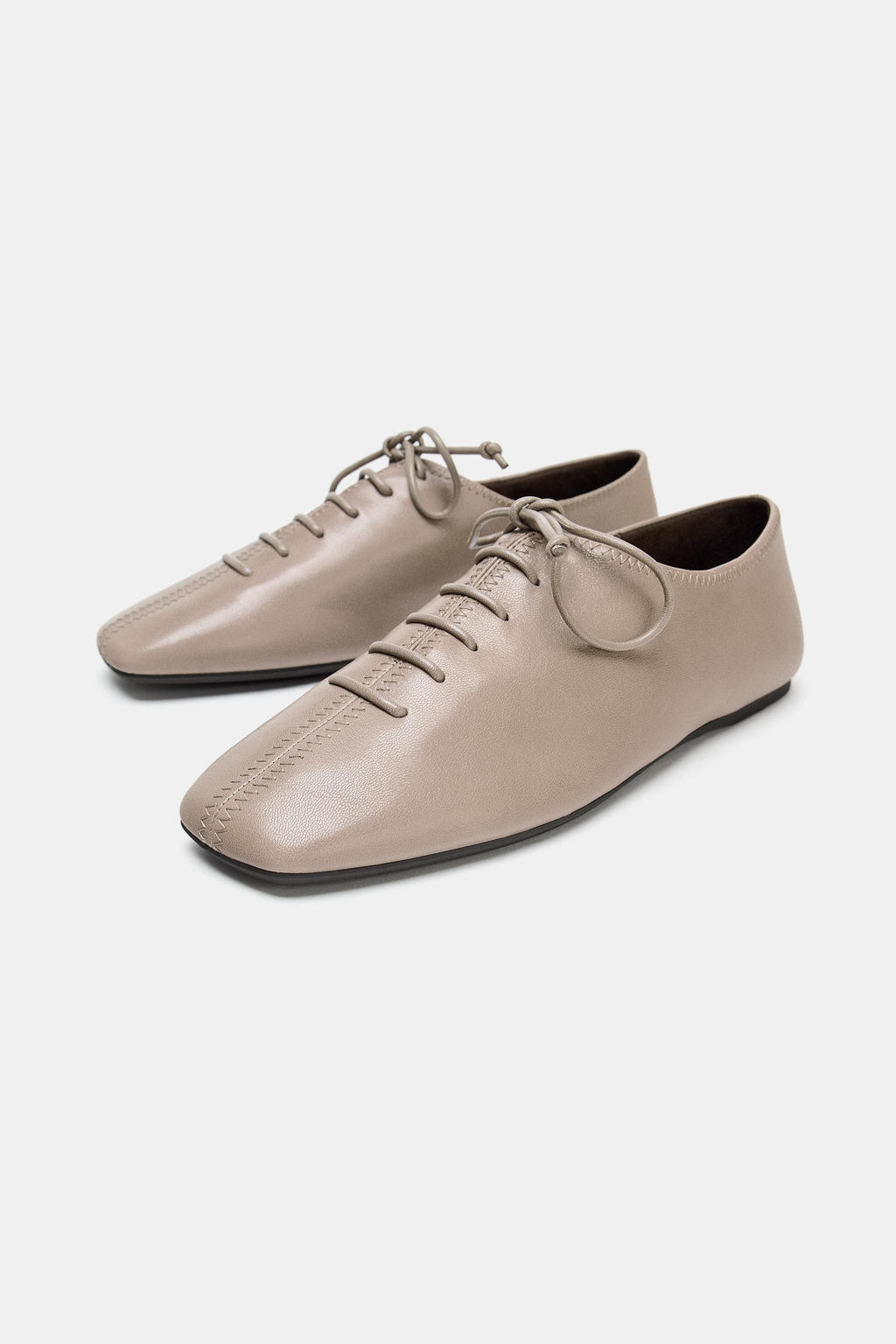 LEATHER LACE-UP FLAT SHOES - Zara фото 4