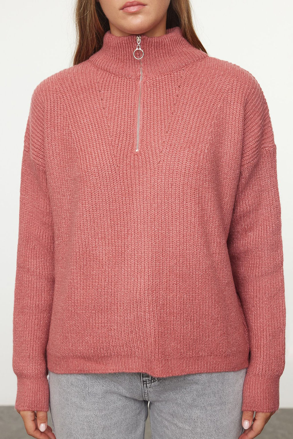 Antrasit Couple Yumusak Dokulu Fermuarl? Triko Kazak TWOAW20XS0009 - Trendyolmilla фото 12