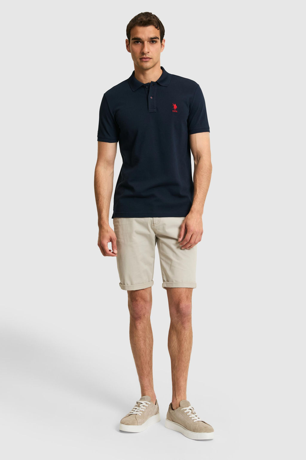 Erkek Slim Fit Polo Yaka Koyu Lacivert Basic Ti__rt