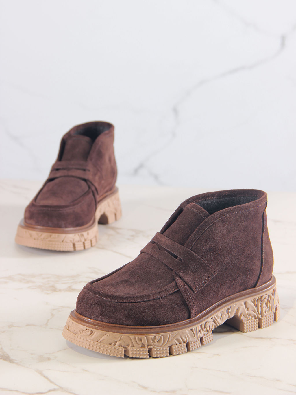 Полуботинки 304.PODYUM141br.Коричневая замша/байка