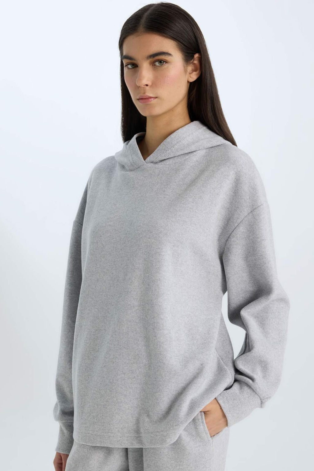 Relax Fit Kapusonlu Basic Duz Sweatshirt - Defacto фото 3
