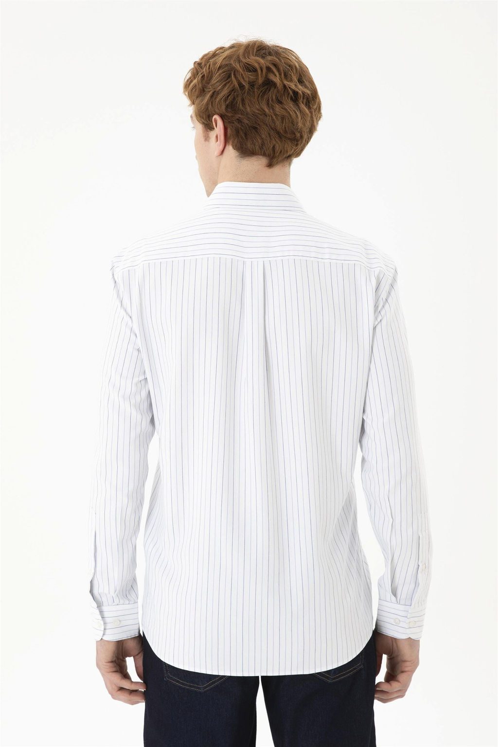 Мужская белая рубашка в синюю полоску - U.s. polo assn фото 5