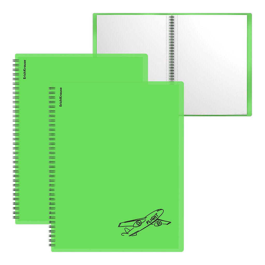 Цена за 4 шт. Папка файловая пластиковая на спирали ErichKrause Neon Transport, с 30 прозрачными карманами, A4, зеленый, ассорти (в пакете по 4 шт.)