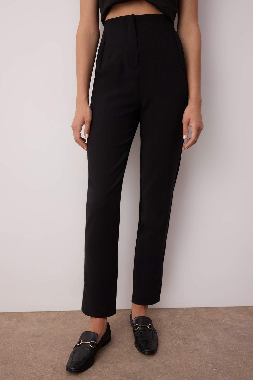 TRENDYOLMILLA Siyah Cigarette Kal?p Pensli Yuksek Bel Bilek Boy Dokuma Kumas Pantolon TWOSS20PL0515 фото 14