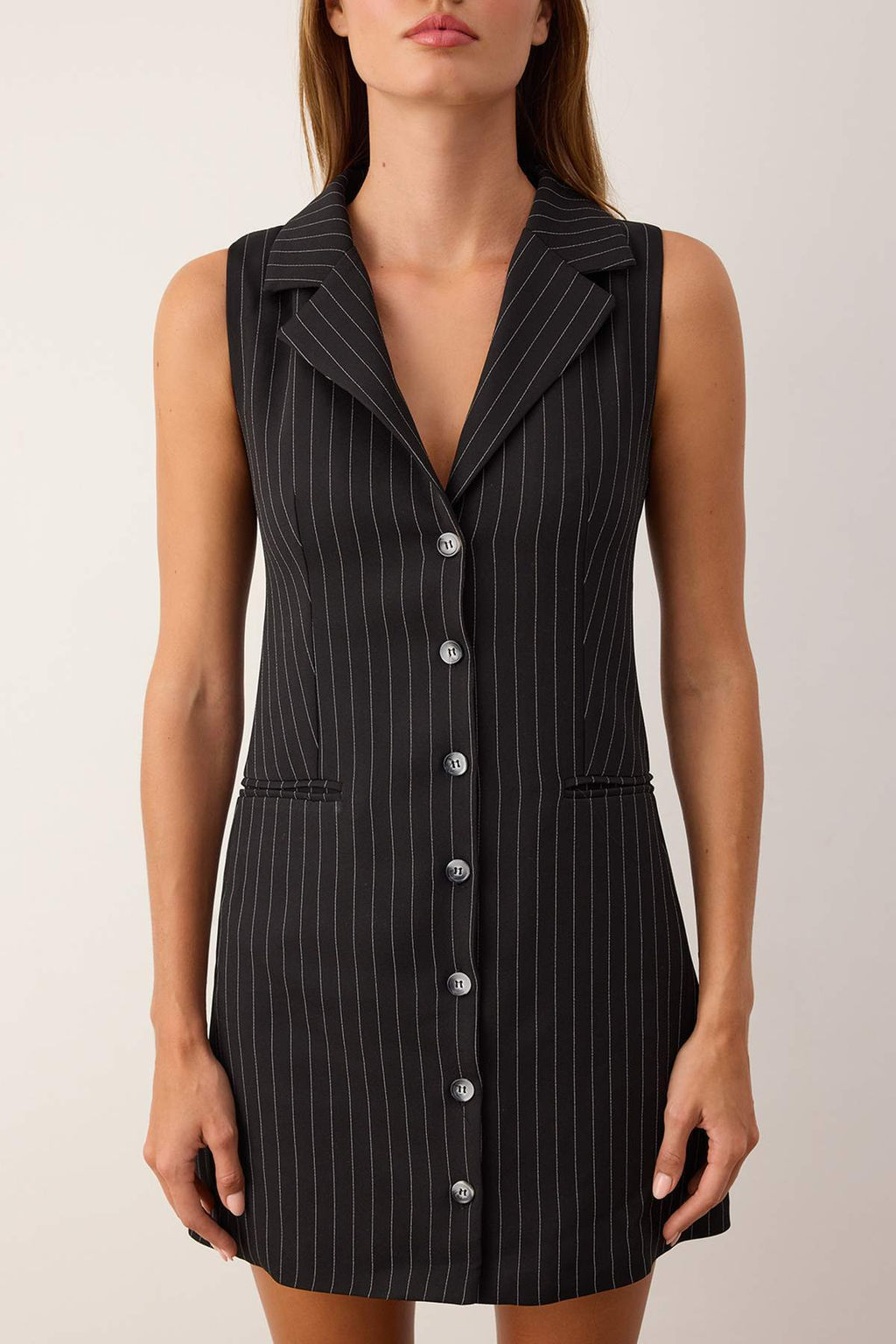 Siyah Cizgili K?sa / Mini Dokuma Ceket Elbise TWOAW26EL00120