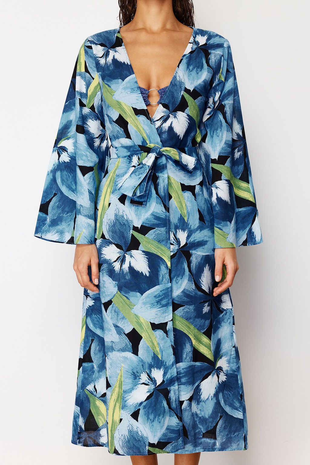 Plaj Giyim Cicek Desenli Kusakl? Maxi Dokuma %100 Pamuklu Kimono&Kaftan TBESS24KM00014 - Trendyolmilla фото 5