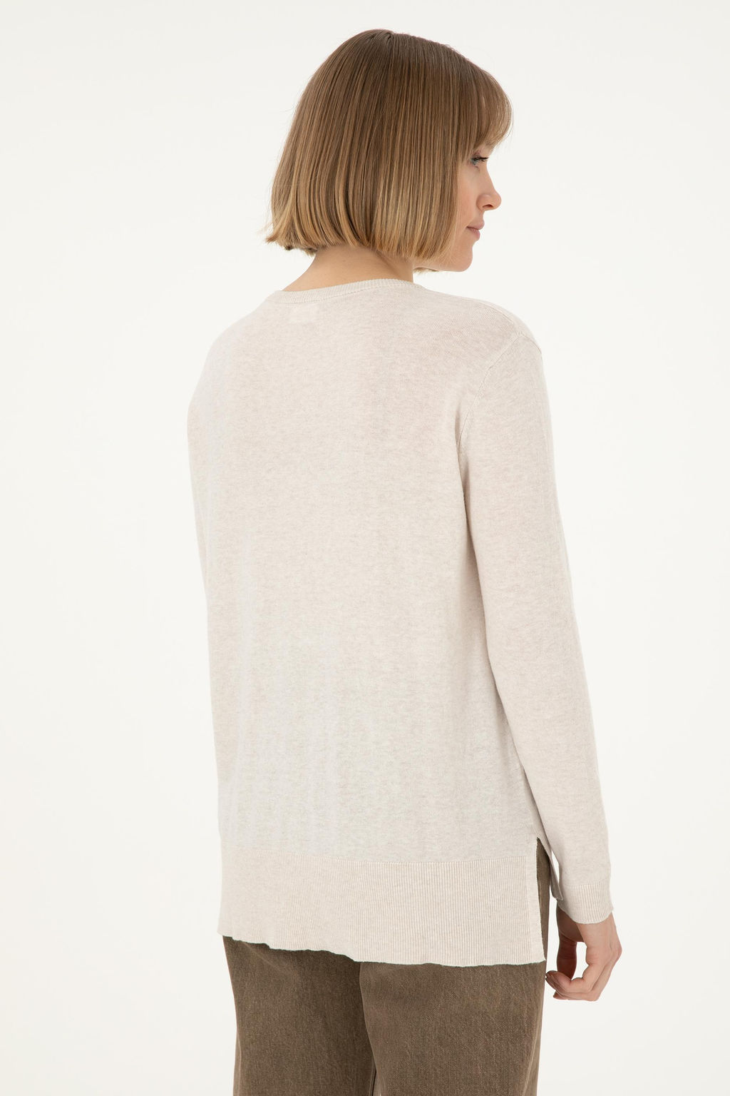 Женский кремовый меланжевый базовый свитер с v-образным вырезом Неожиданная скидка в корзине - U.s. polo assn фото 5