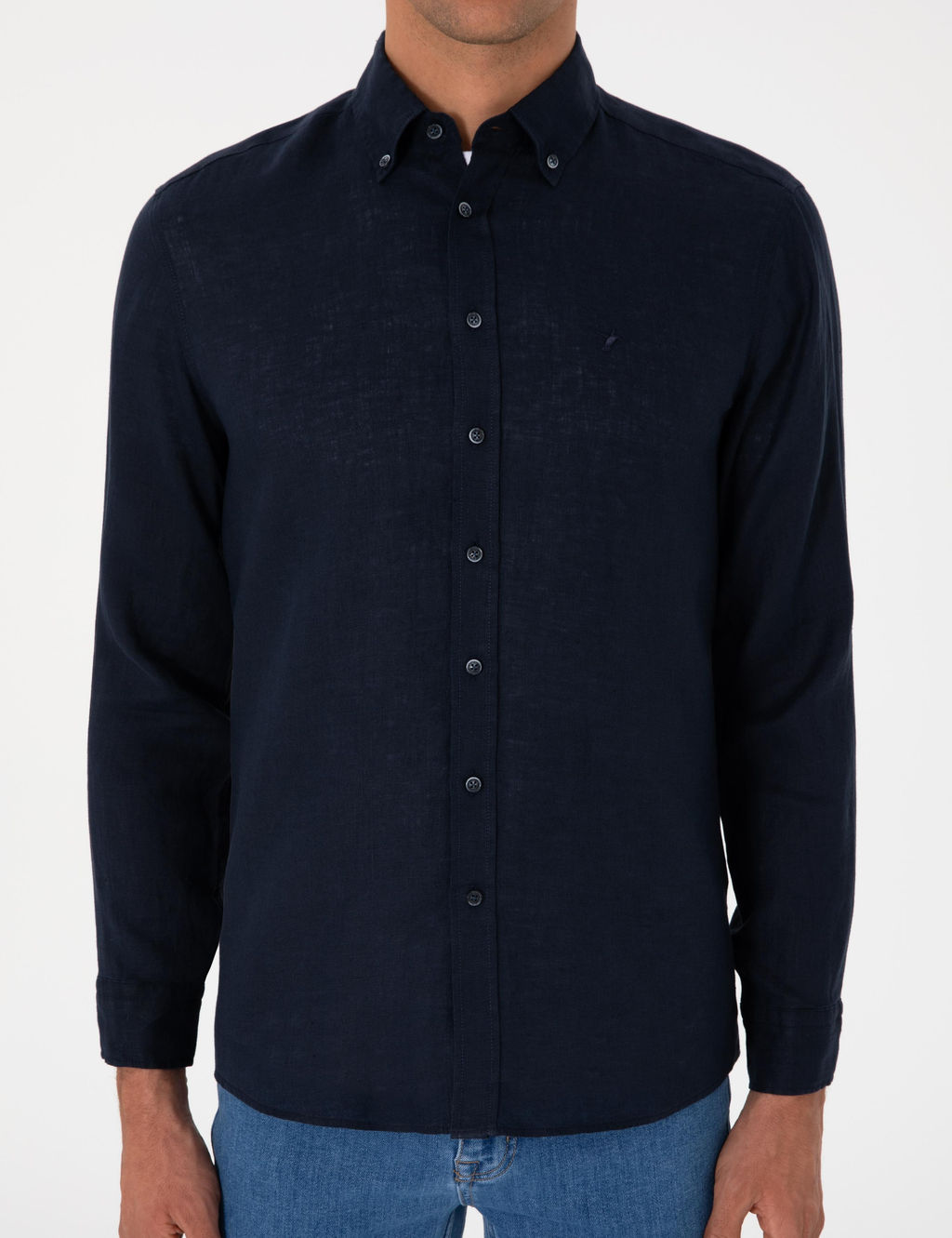 Lacivert Regular Fit %100 Keten G_mlek