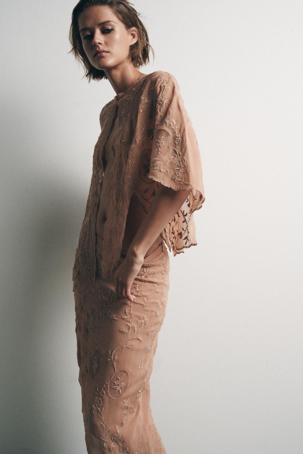 GEORGETTE SKIRT WITH EMBROIDERY AND BEADS - Zara фото 4