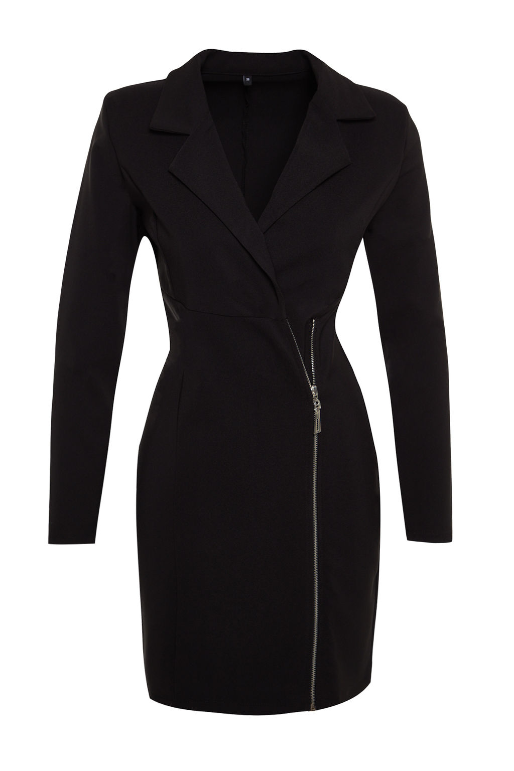 Siyah Ceket Yaka Fermuar Detayl? Dokuma Elbise TWOAW24EL00292 - Trendyolmilla фото 6