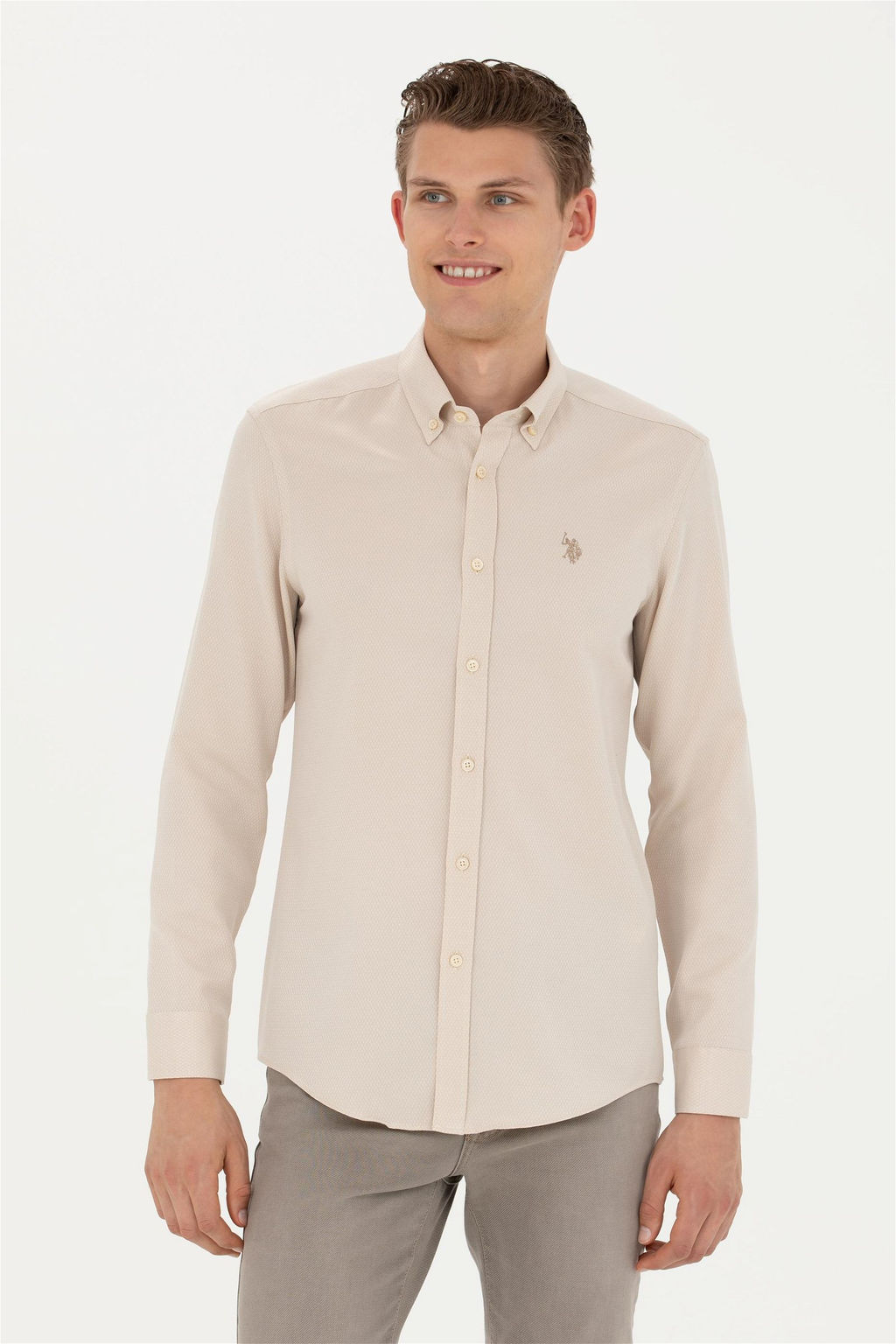 Мужская рубашка песочного цвета с длинным рукавом - U.s. polo assn фото 8